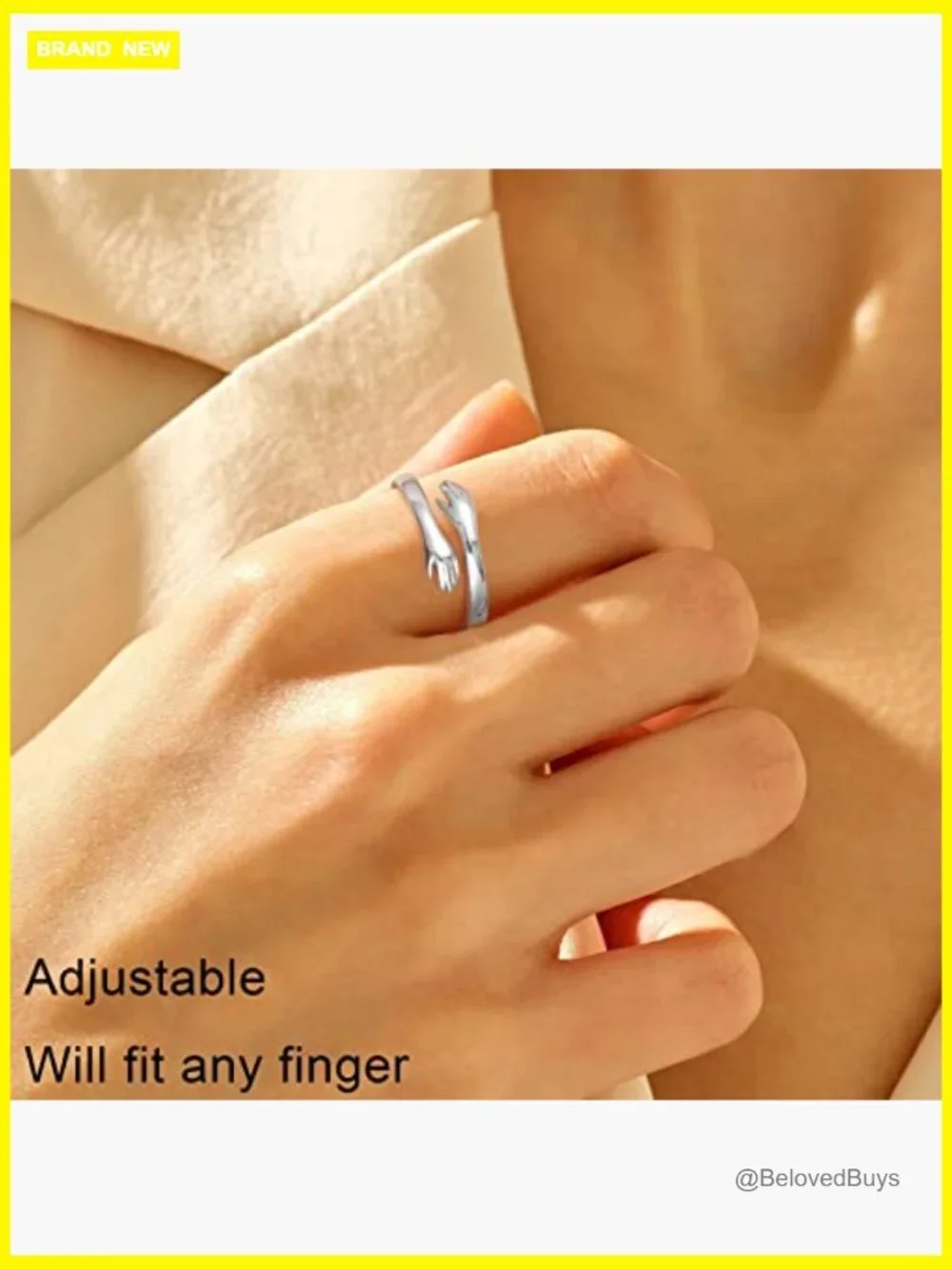 Adjustable Sterling Silver Hug Ring Size 4-10, Inspirational Gift